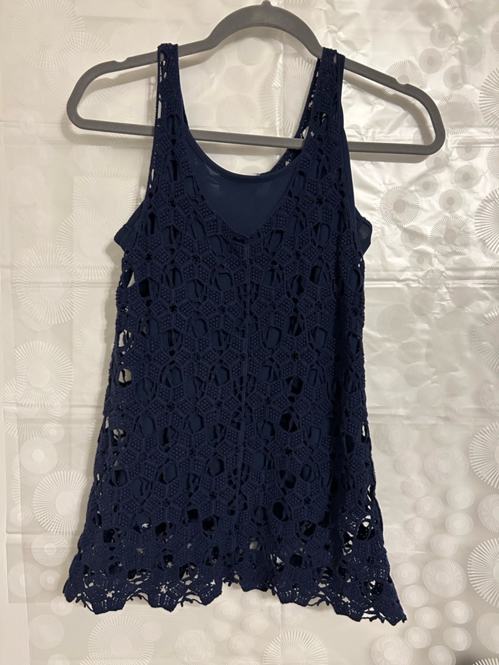 Kenar Navy Crochet Overlay Shell Tank